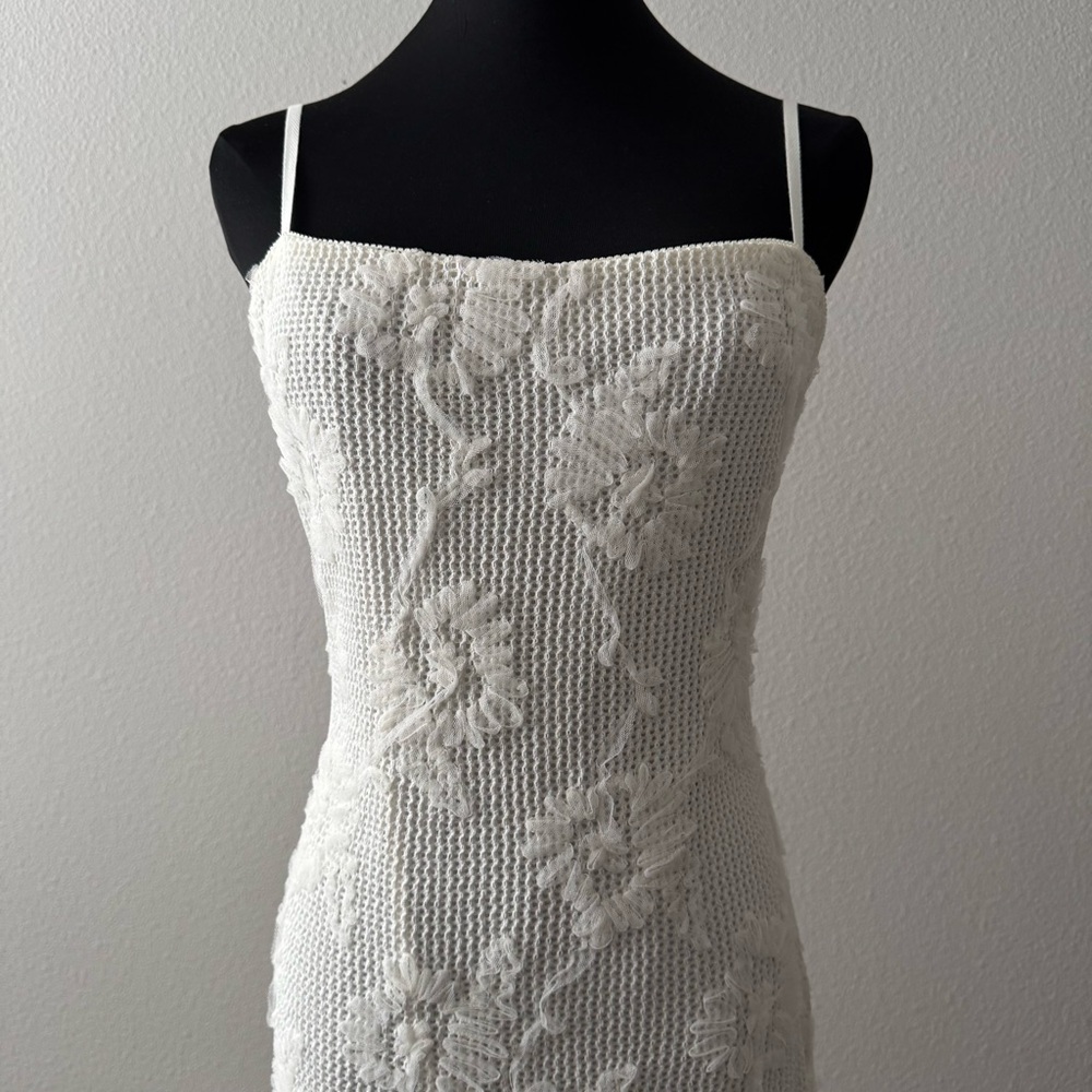 LUSH Crochet Maxi Dress Floral Women's Size L Lined European Summer NWOT